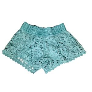 Rewind Sea-foam Green Juniors Crochet Lace elastic waist shorts size Medium